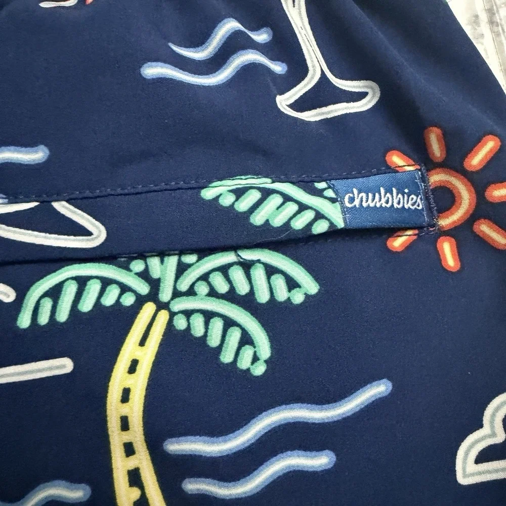 Chubbies Navy Blue Neon Lights Graphic Swim Trunks Lined Boxer Brief Size XL